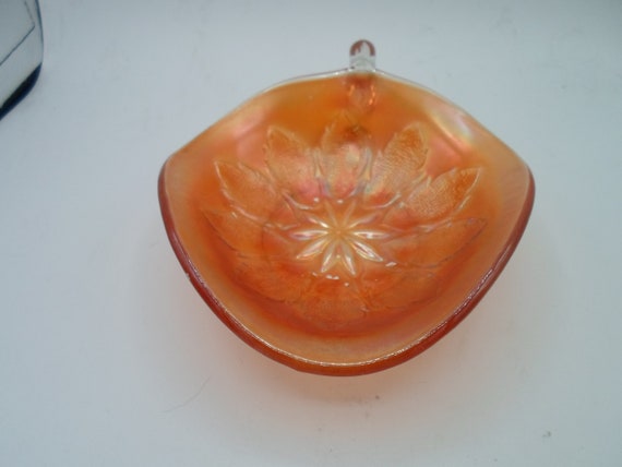Vintage Antique Marigold Carnival Glass Handled Nappy Bowl Trinkets Candy Keys