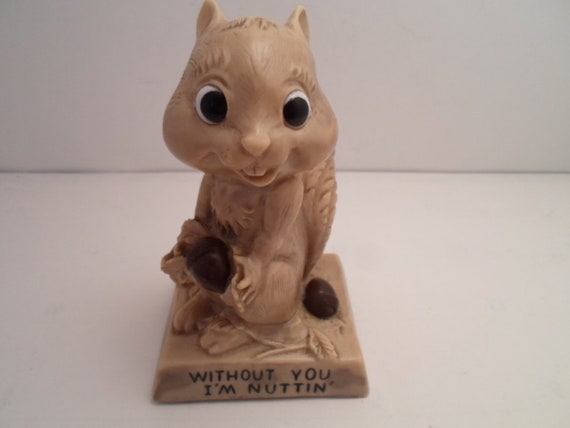 Vintage 1970's Squirrel Figure Without You I'Nuttin Adorable Wallace Berries Figure Lovers Friends Office Desk Trophy Kitsch