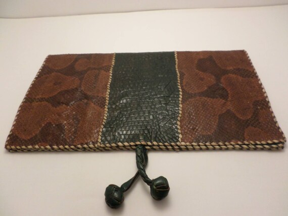 Vintage snake skin and alligator flat clutch billfold paper keeper purse Map keeper