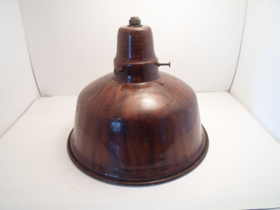 Antique Industrial Steel Hanging Lamp Shade Wood Grained Metal Cool Man Cave Item Farm House to City Chic