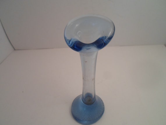 Vintage Aseda Mid Century Modern Art Glass Bud Vase Controlled Bubble Base Beautiful soft blue 1960's