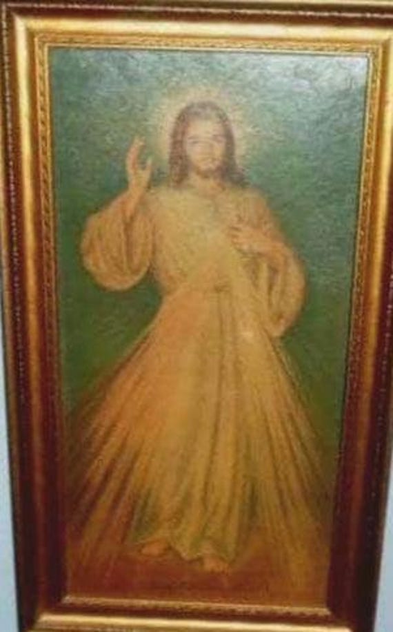 Vintage Jesus Print Jesus, I Trust Thee Piercing Eyes Full body 25"
