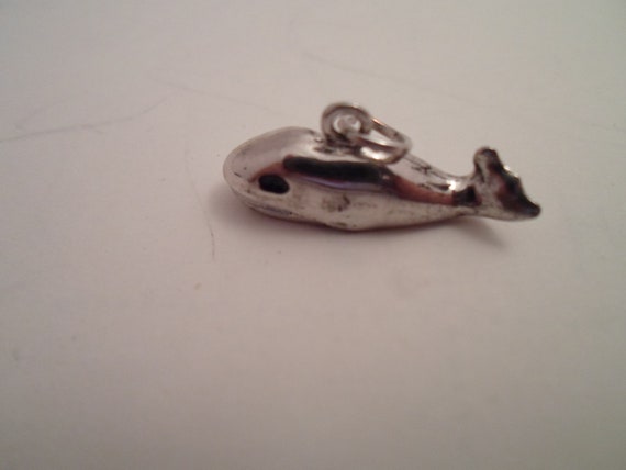 Vintage Sterling Silver Whale Charm Pendant 1" Preppy, Moby Dick tiny black eyes
