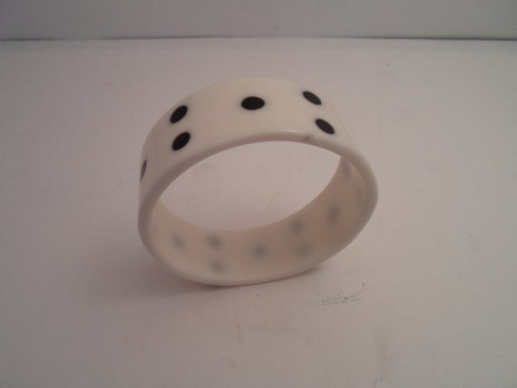 Vintage Poka Dot Black & White Catalin Bakelite Bangle Bracelet Adorable Chic Art Deco Style Super Cute