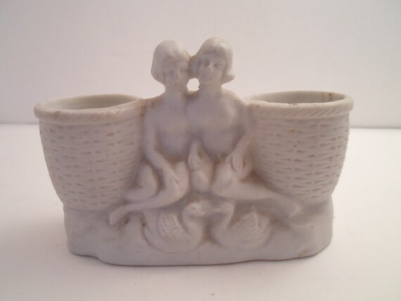 Vintage Antique Bisque Nude Art Deco Women Double Pot Vase Minature nudes are detailed Use or Re purpose Cottage Chic Snow White mini