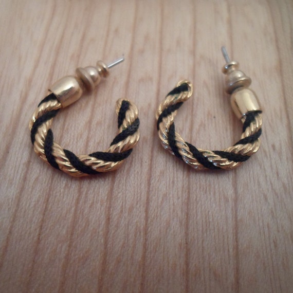 Vintage Rope and Brass Twist Pierced Earrings Unusual Artful Style 90's