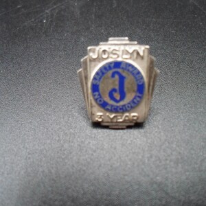 Vintage Joslyn Company Sterling Silver 3 year Pin No Accident Safety Award Art Deco Design