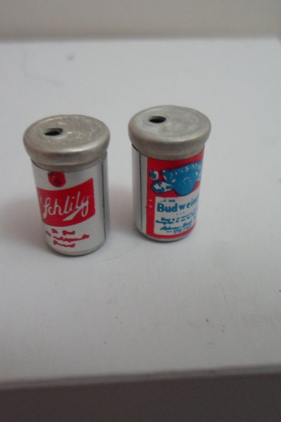 Vintage Mini Beer Cans Metal Litho Schlitz And Budweiser Dollhouse Bar