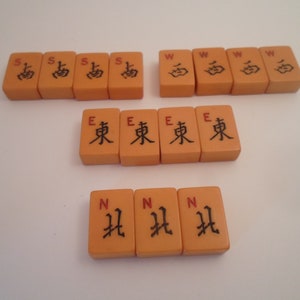 Antique 15 Mahjong Butterscotch Bakelite North South East West Game Tiles for Jewelry or Collection N S E W Symbols