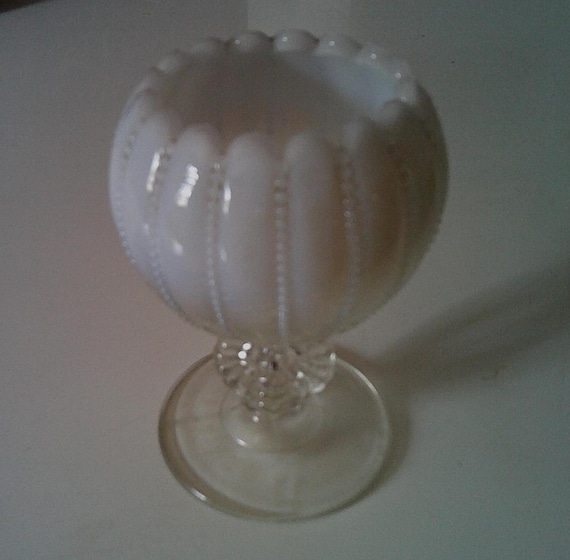 Antique Victorian Beaded Panels Opalescent Rose Bowl Vase Great for Short Stem Flowers Northwood Glass