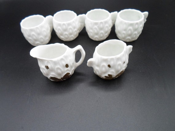 Antique Victorian 1900's Mini Sugar Creamer 4 Cups Set Hand Painted Porcelain Adorable Child Set Beautiful