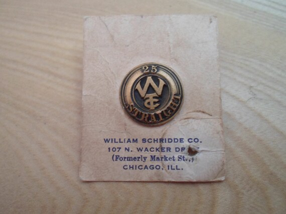 Vintage Chicago WTC Pin Employee 25 Year Straight Original Card Wm Schridge Co Wacker Dr