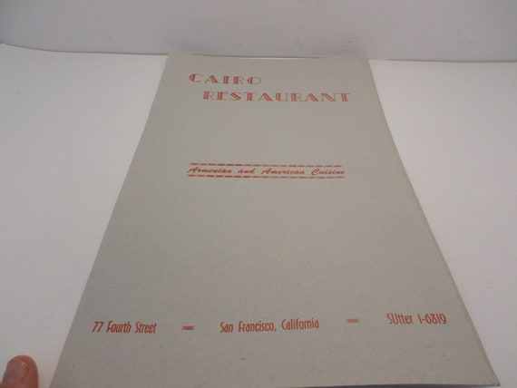 Vintage Cairo Restaurant San Francisco CA Menu Armenian American 1940's-50's Souvenir