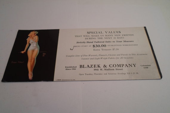 Vintage Earl Moran Advertising Ink Blotter Pin Up Girl Shape Ahoy Blazek Co Columbus Desk Item Office Wall Art