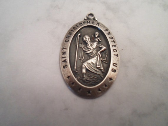 Vintage St Christopher Sterling Silver Medal Christ on his Shoulder Protection