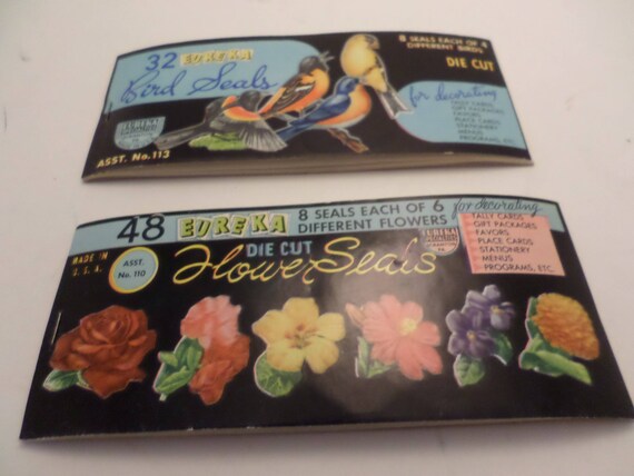 Vintage 1940's NEVER USED Eureka Bird & Flower seals Die cut Made in USA