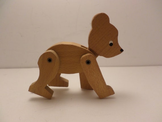 Vintage 1970's 3" wood jointed bear