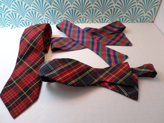 assorted vintage Plaid neckties and bowties Land' End Made in the USA