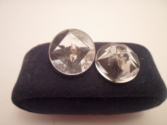 2 Art Deco Original Glass Buttons Square within Circle Molded shank Rare Unusual Deep