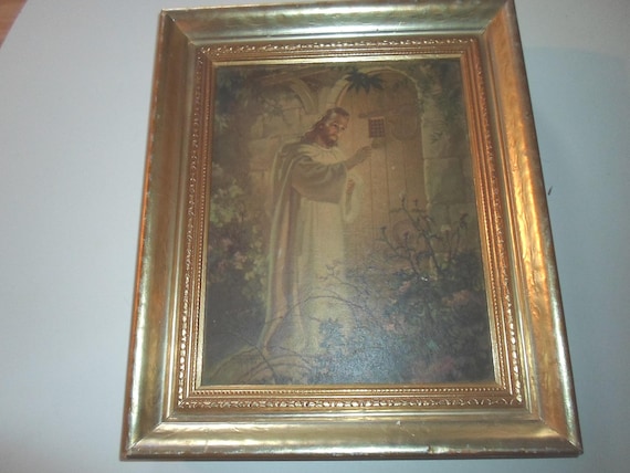 Vintage Warner Sallman Print: Jesus Knocking, Gold Leaf Frame