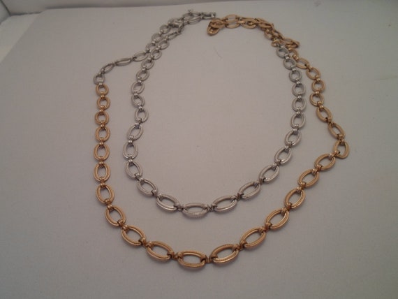 Vintage Silvertone and Goldtone Long Overlap 1960's Textured Link Necklace Very Versatile Design cool options