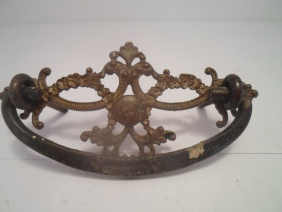 Vintage French Drawer Pull Handle Pierced Brass for Chest Dresser Table Night Stand Antique 1900's