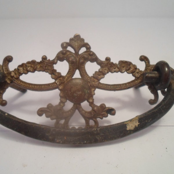 Vintage French Drawer Pull Handle Pierced Brass for Chest Dresser Table Night Stand Antique 1900's