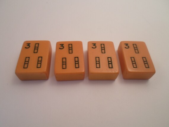 Antique 4 Mahjong Butterscotch Matching Bakelite Game Tiles for Jewelry Making or Collection Bamboo pattern all #3