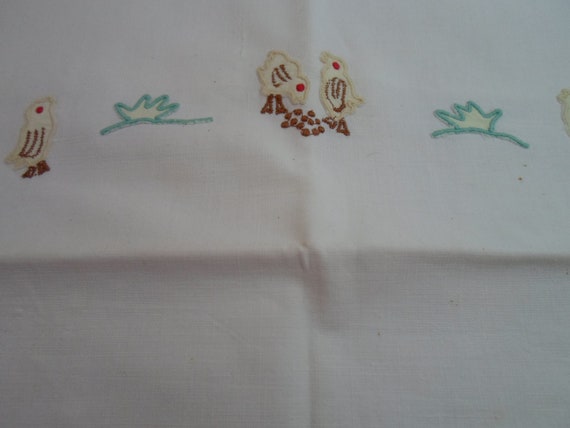 Vintage Child Pillow Cover Adorable Chicks Hand Stitched Mini Applique as is