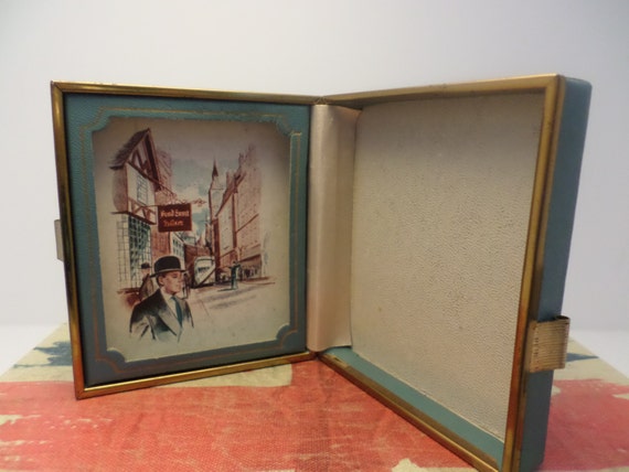 Bond Street England U.K. Vintage shadow box gift box sky blue brass hardware street scene