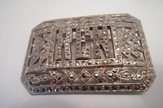Vintage Art Deco Silver Marcasite Monogram Brooch… - image 2