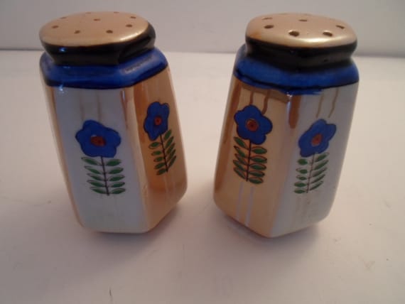 Antique Art Deco Japanese Luster Salt & Pepper Shakers Pristine Condition Farm to City Table Ready marked