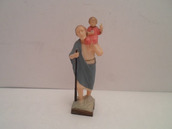 Vintage Mid Century Saint Christopher Carrying the Child Jesus Patron Saint of Travelers Auto Statue Icon Spiritual