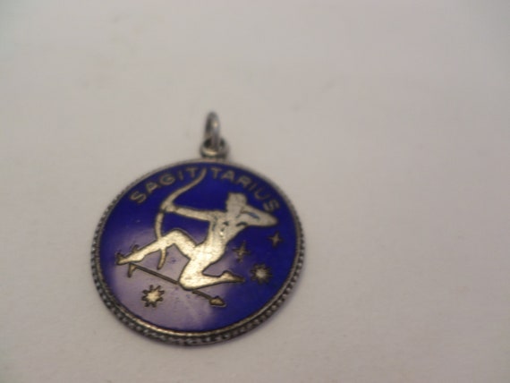Vintage cobalt enameled Sagittarius zodiac charm Sterling 1"
