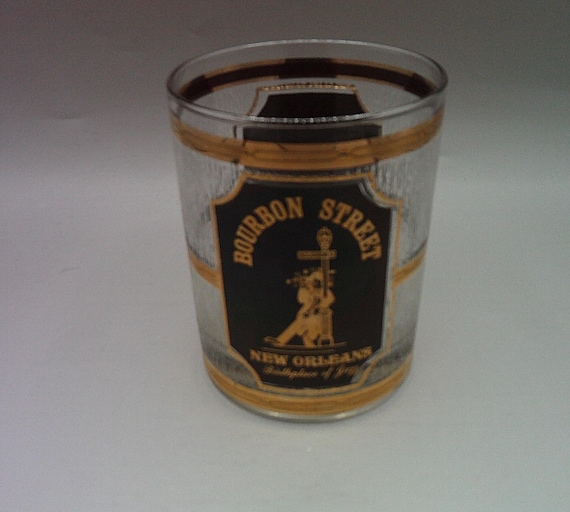 Vintage Culver Glass Bourbon Street New Orleans 22k Gold on the Rocks Lowball Glass Original 22k Sticker Souvenir