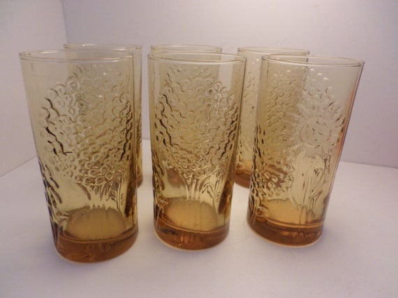 Iittala Finland glasses Toikka Flora set of 8 golden floral glasses vintage 60's