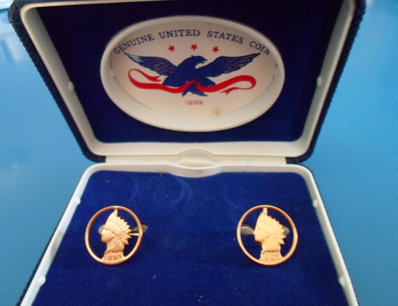 Vintage USA Indian Head Penny Cufflinks 1889 1907 Beautiful Copper pair with Box Historic coin