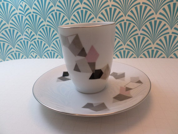 Vintage Yamaka China Made in Japan teacup and saucer geometric modernist MCM