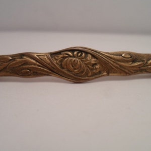 Antique Art Nouveau Etched Brass Bar Pin Brooch Scarf Lapel Pin Beautiful Flowers Vines Leaves Chic Vintage