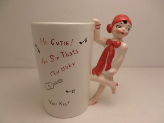 Vintage 50's retro roaring 20's mug Deco flapper girl Shafford label