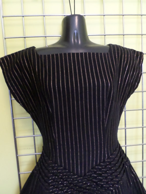 Vintage Corduroy dress black gold pin striped 50's Made in the USA