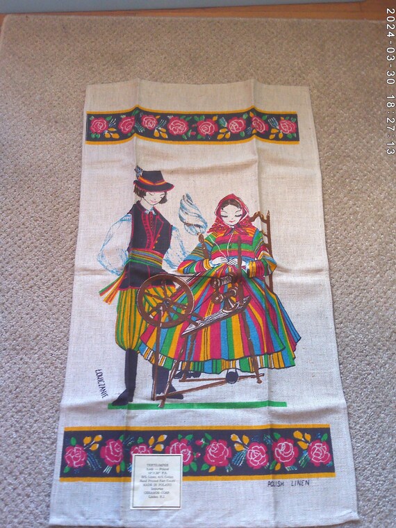 Vintage new old stock Polish Linen Ceramos imported Polish couple sewing Lowiczanie Poland