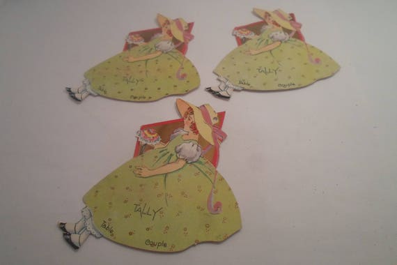 Art Deco Maiden in Straw Hat 3 Bridge Tally Cards Deco Design Clothing Use or Repurpose