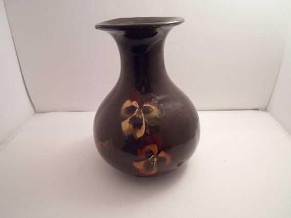 Antique Louwelsa Weller Pottery Pansies Vase Hand Painted Glazed Hallmarked on Side Cottage Arts and Crafts Chic Stunning Color