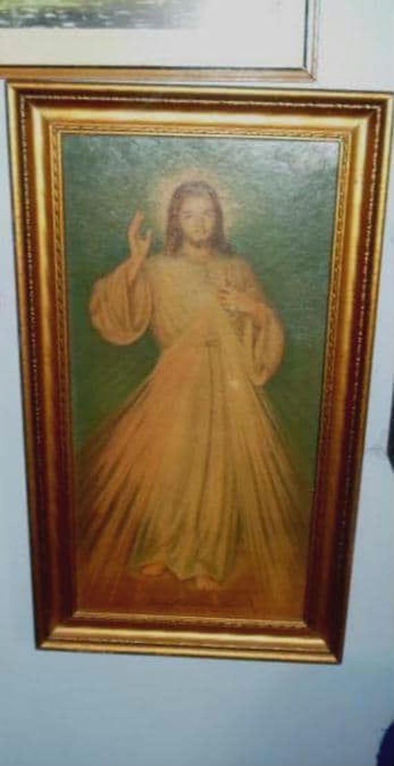 Vintage Jesus Print Jesus, I Trust Thee Piercing Eyes Full body 25"