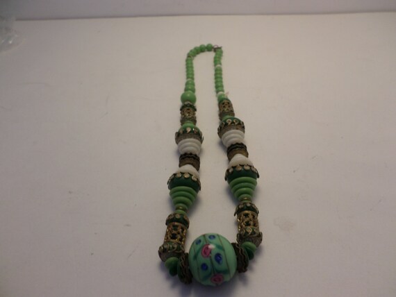 Fabulous Vintage art glass beads jadite green whi… - image 4