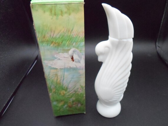 Vintage Avon Swan Lake Milk Glass Bottle and Box  1970's