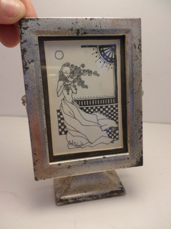 Vintage piece signed art from Chicago estate nude woman ink framed