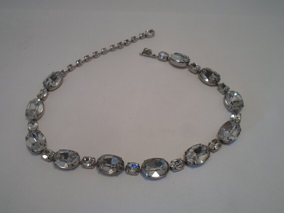 Vintage signed Enichel Rhinestone Necklace Choker Elegant Stunning Oval Stones 1950's 60's Chic Design