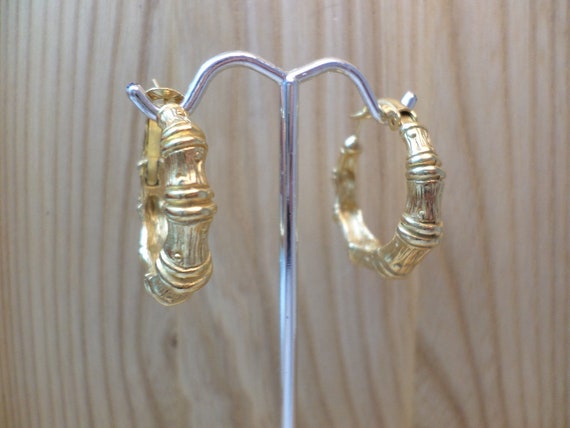 HUGE 3.5 inch HOOP EARRINGS Bamboo earrings - Old School GOLD TONE BAMBOO  HOOPS